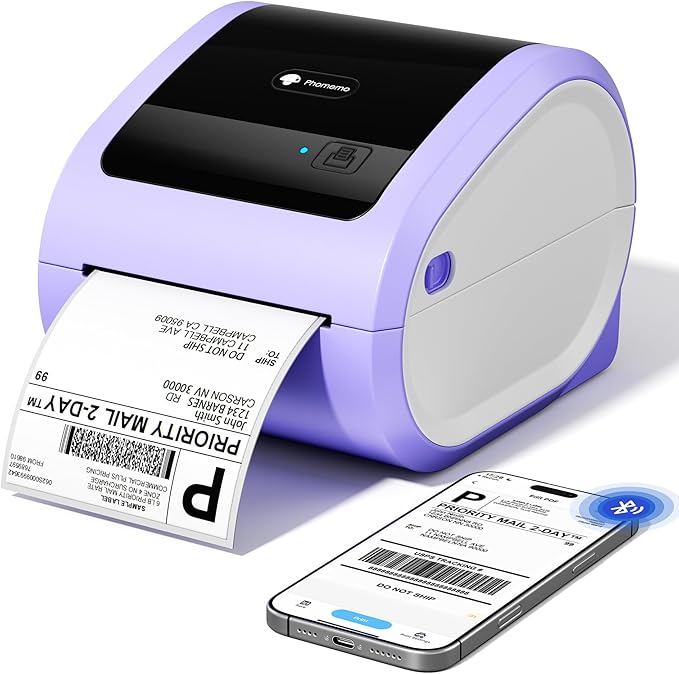 Phomemo D520BT Bluetooth Thermal Label Printer, 4X6 Wireless Shipping Label Printer Build-in Holder, Thermal Label Maker for Shipping Package, Compatible with Amazon, USPS, Shopify, Ebay, Purple