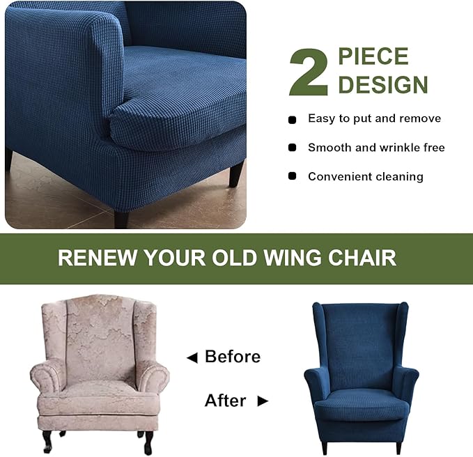 HAOYONG Jacquard Wingback Chair Cover Thickening Wing Armchair Covers Set of 2