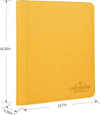 Toploader Binder,Toploader Hard Cases, 9-Pocket Pages Sleeves Hold up 288 Cards.Toploader Card Binder with Sleeves for “3×4” rigid，Card Holder(yellow1)