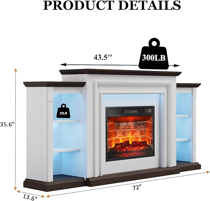72" LED Lights Electric Fireplace