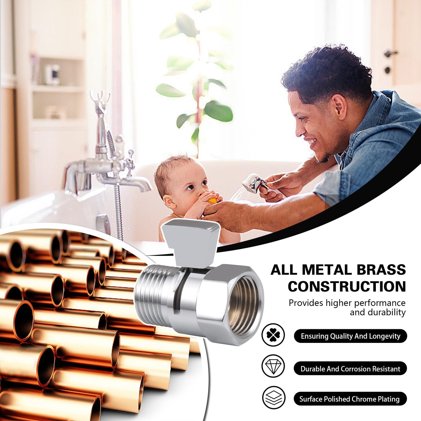 Hsmhose Shower Shut Off Valve, Shower Flow Control Valve,Soild Brass Flow Pressure Regulator for Handheld Shower Head G1/2 Chrome
