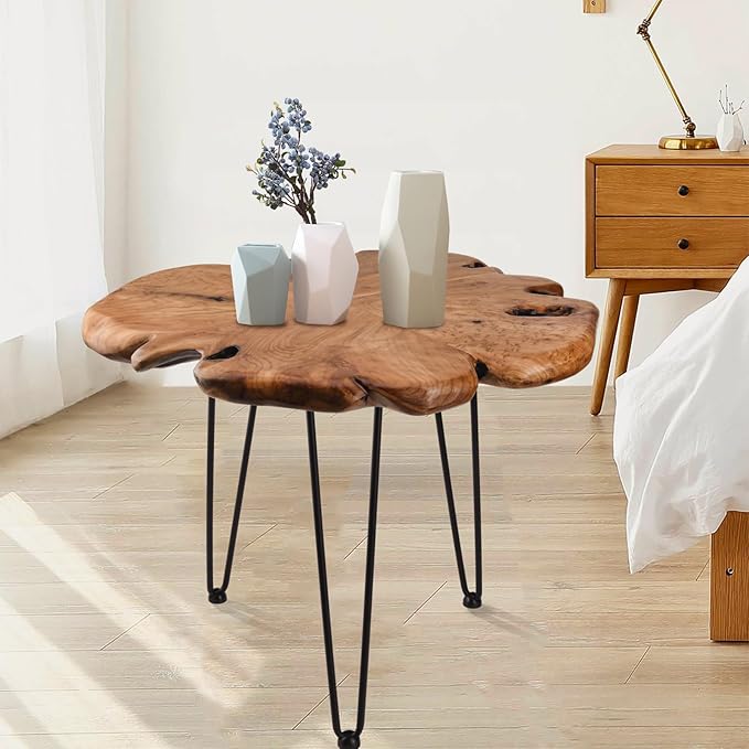 23.6 Inch Live Edge Side Table, Wood Freeform Small End Table