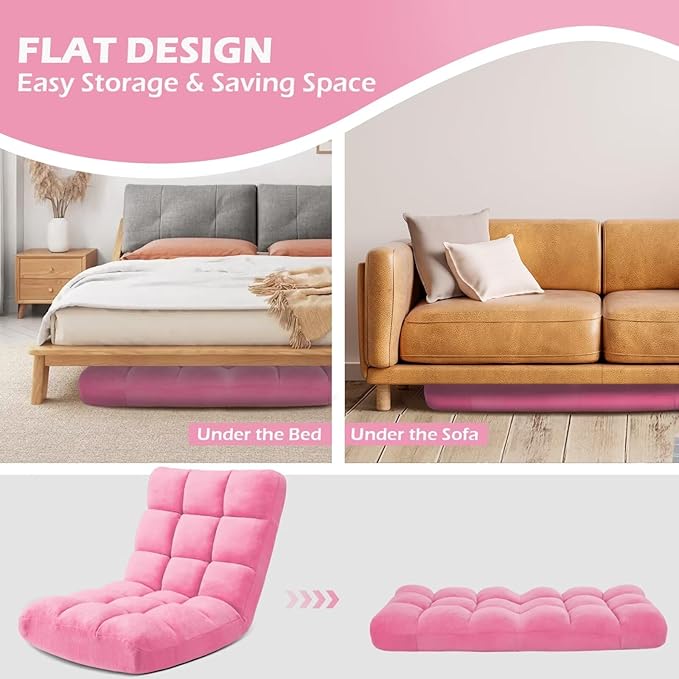 Folding Floor Gaming Chair 14-Poistion Cushioned Adjustable Floor Lazy Sofa