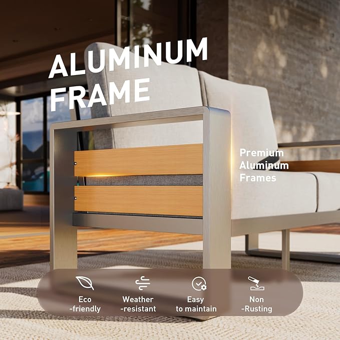 Aoxun Aluminum Patio Furniture Set, 4 Seats Sectional Metal Patio Furniture