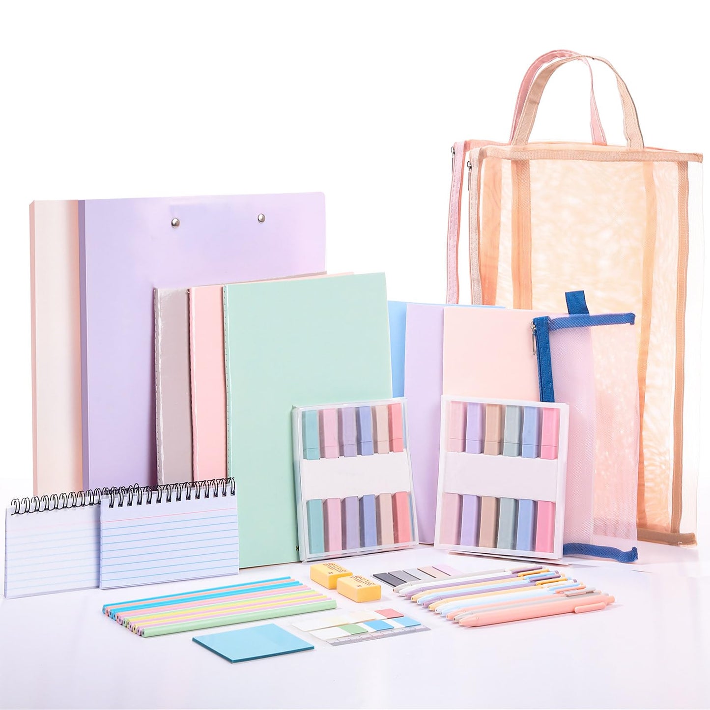 Colarr 54 Pcs Cute Notebook Stationery Set for Women, Bible Study Supplies, 6 Lined Notebooks, 36 Pens, Sticky Notes & Tabs, Bags & Folders for Work Journal Study College Office Supply(Macaron Color)