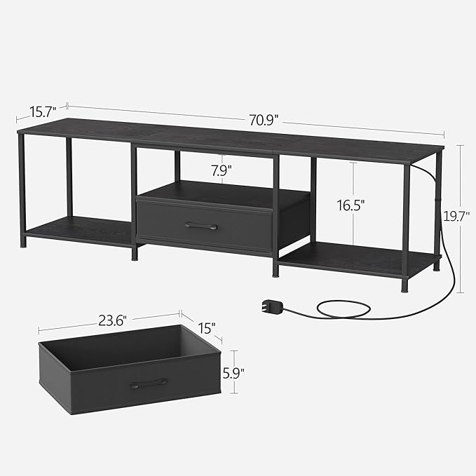 JARHETUN TV Stand with LED Lights, Entertainment Center with Open Shelves and