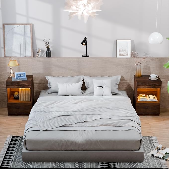 HOMMPA Set of 2 Open Shelf LED Nightstands