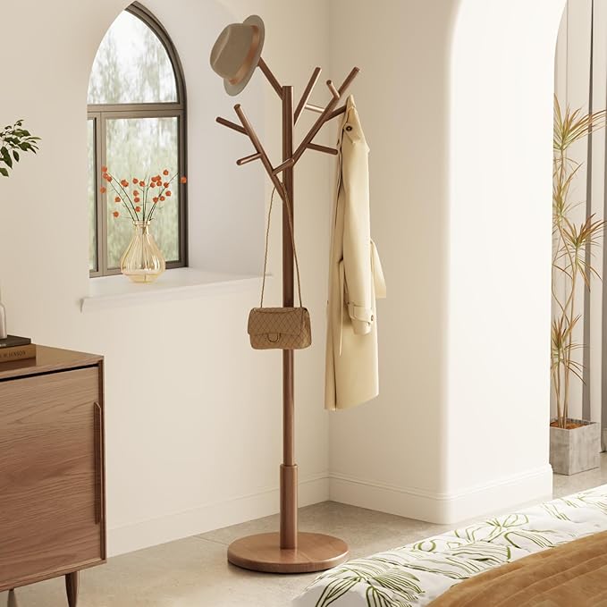 Muwuele Coat Rack, Solid Wood Coat Rack Freestanding