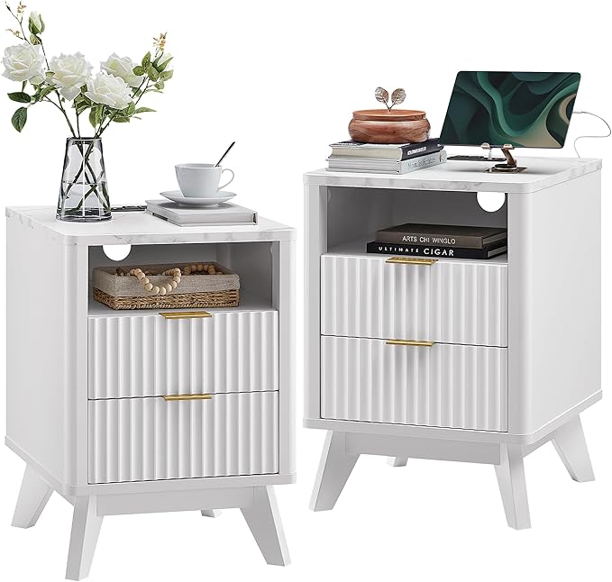 T4TREAM Fluted Nightstand Set of 2