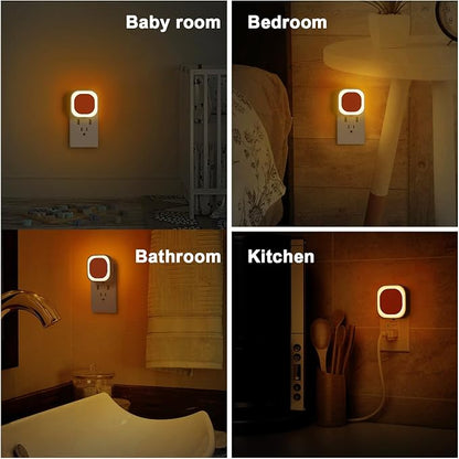 YUNLEX 2 Pack Amber Night Light, Dusk to Dawn Sensor, Warm Glare-Free Reflected Glow, 3-Level Dimmer, Auto On/Off, Plug-in LED Nightlight for Bedroom, Kids, Bathroom, Sleep, Baby Nursery, Toddler