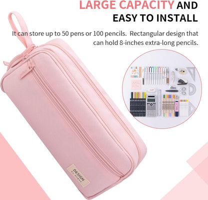 HVOMO Large Pencil Case High Capacity Holder Box Storage bag Desk Organizer Marker Pouch Pen For Middle School Office College Adult Girl and Boy(Pink)
