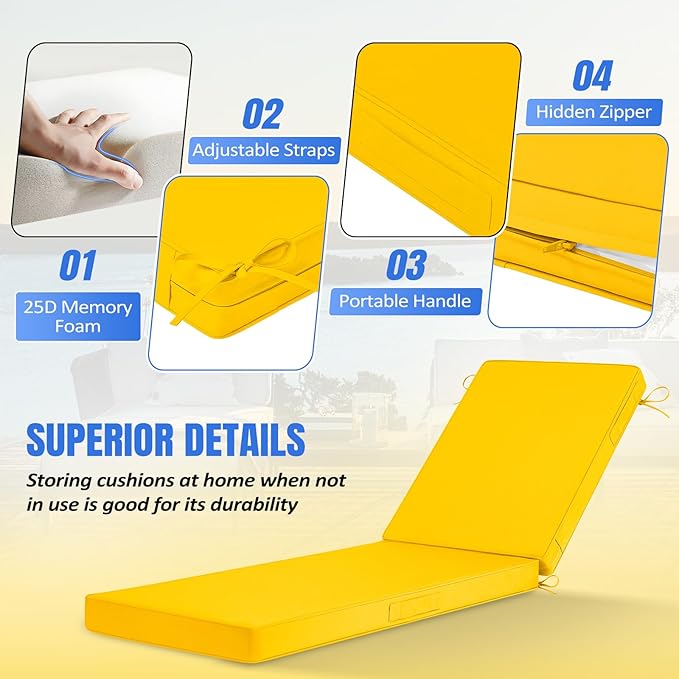 Basic Beyond Chaise Lounge Cushions Outdoor, 3-Layer Waterproof Outdoor
