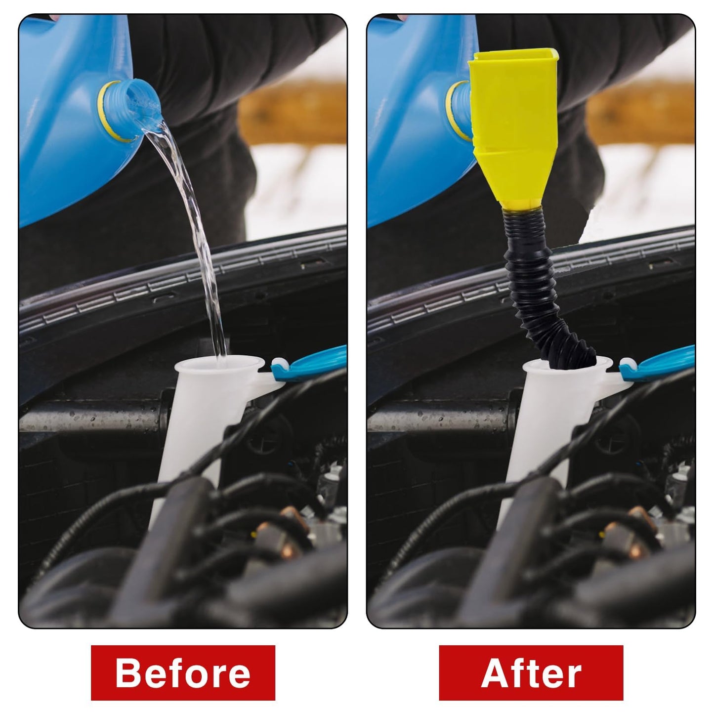 Retractable Fuel Funnel 4PCS, Durable & Foldable Design, Use for Discharging Gasoline, Diesel or Other Liquids from Trucks and Car Motorcycle，Oil Change Accessories.