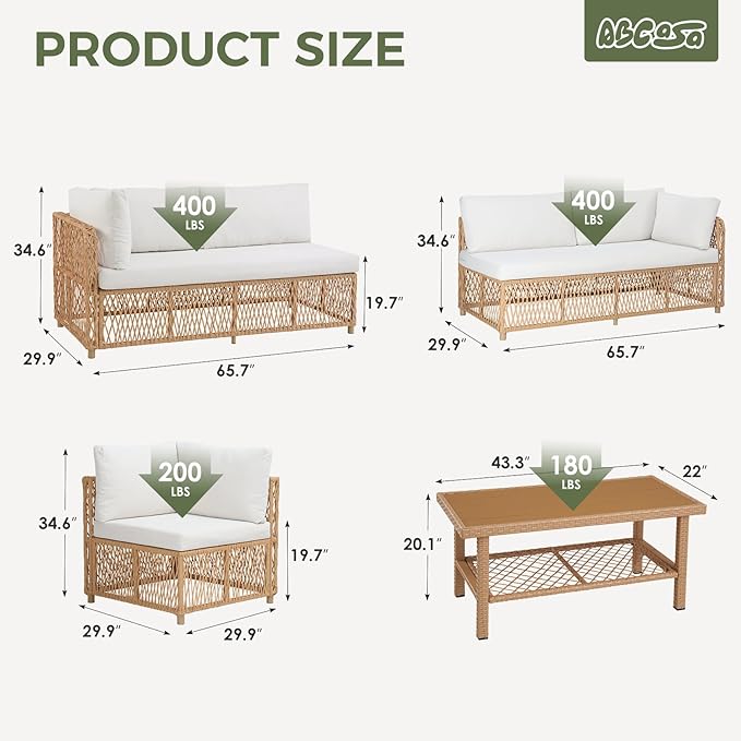 ABCASA Outdoor Patio Sectional Furniture Set