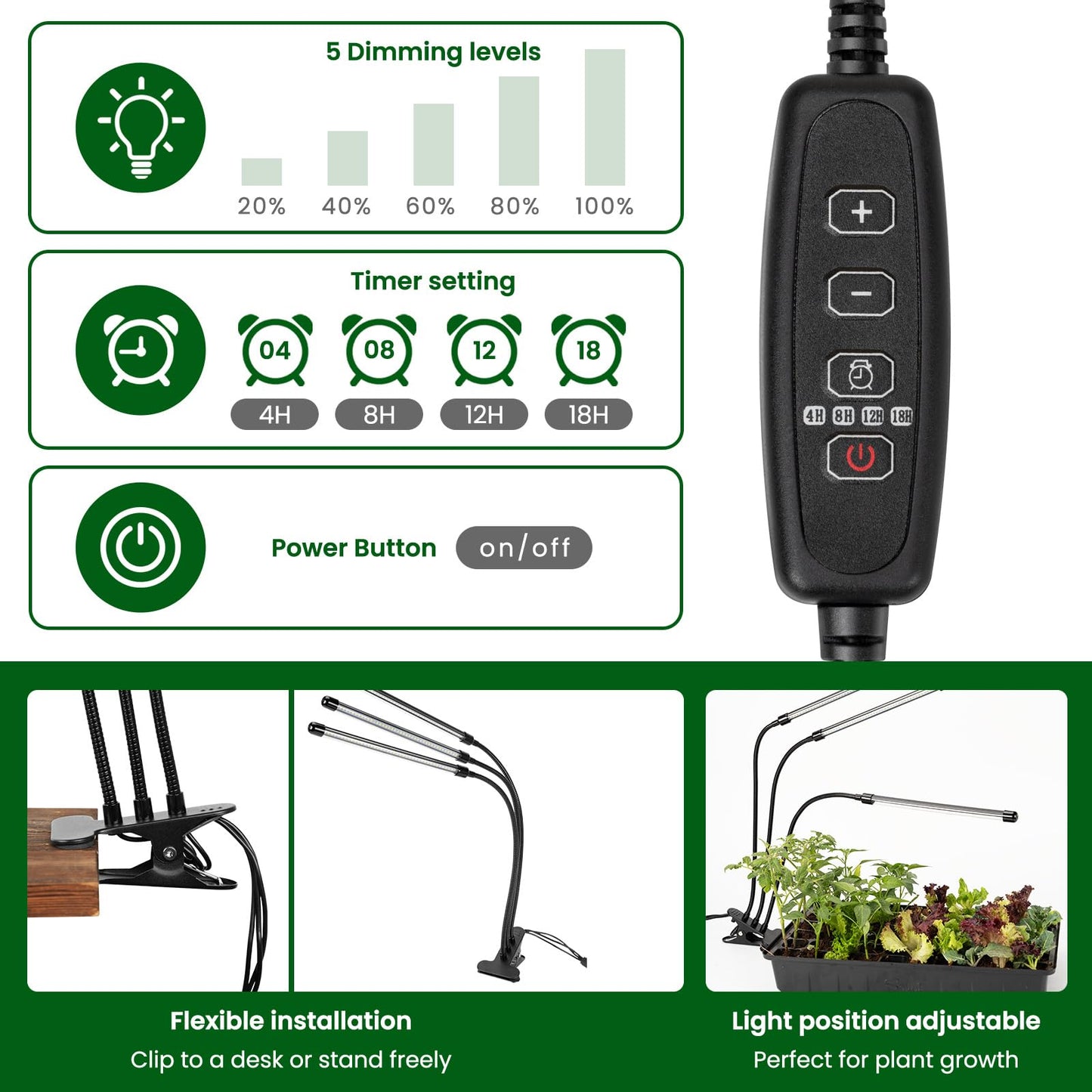 SOLIGT 60 Cell Seed Starter Kit with Grow Light and Heat Mat, Seed Starter Tray with Higher 4.3” Humidity Dome, Flexible Light Positioning for Seed Starting & Seedling Growth