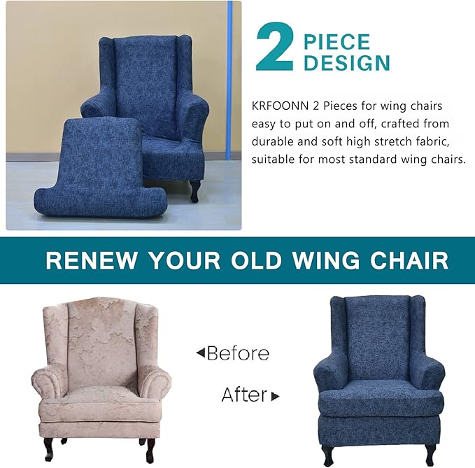 KRFOONN Stretch Wing Chair Slipcovers Printed 2 Piece Wingback Chair Covers