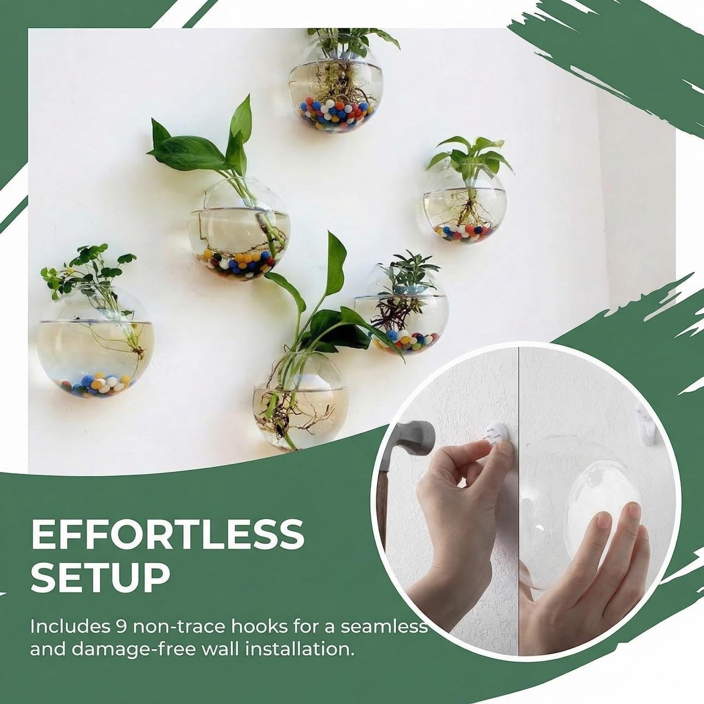 Yarlung 6 Pack Wall Hanging Planters Terrarium, 4.7 Inch Glass Oblate Globe Plants Containers, Wall Mount Clear Flower Vase for Propagating Hydroponics Plants, Air Plants (Plants Not Included)