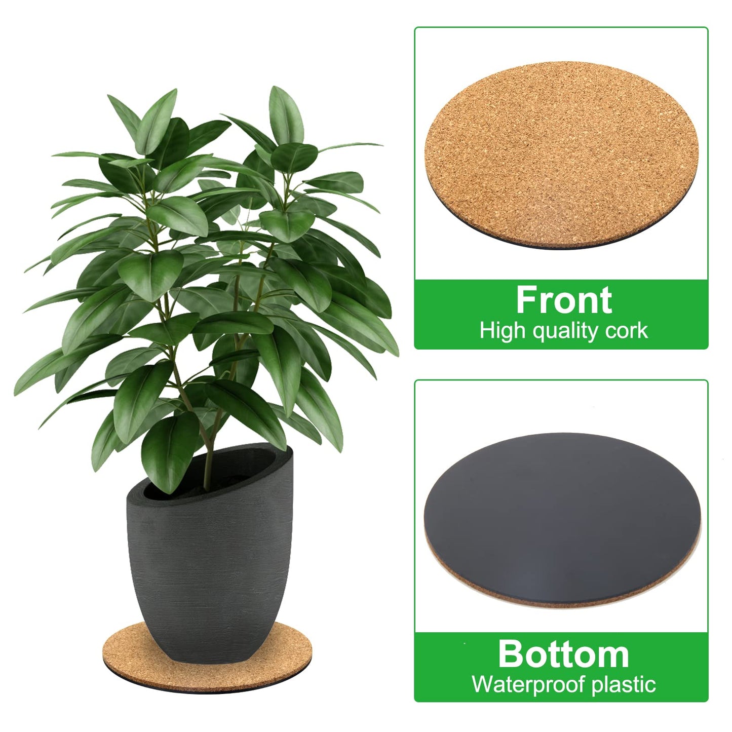 Coitak 6 Pieces Cork Mat for Plants, Round Cork Plant Coasters Mats for Garden, Courtyard, Pot Mat, Indoor Outdoor and DIY Craft Project (4 Inch, 6 Inch, 8 Inch)