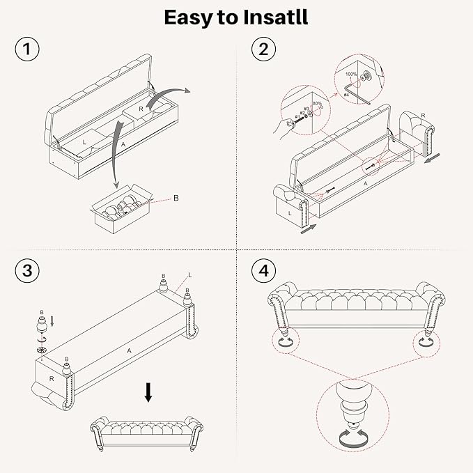 SOFTHION Storage Bench for Bedroom, Upholstered Chenille Storage Ottoman