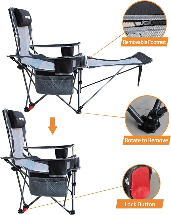 Reclining Camping Chair with Removable Footrest Lounge Chair with Headrest