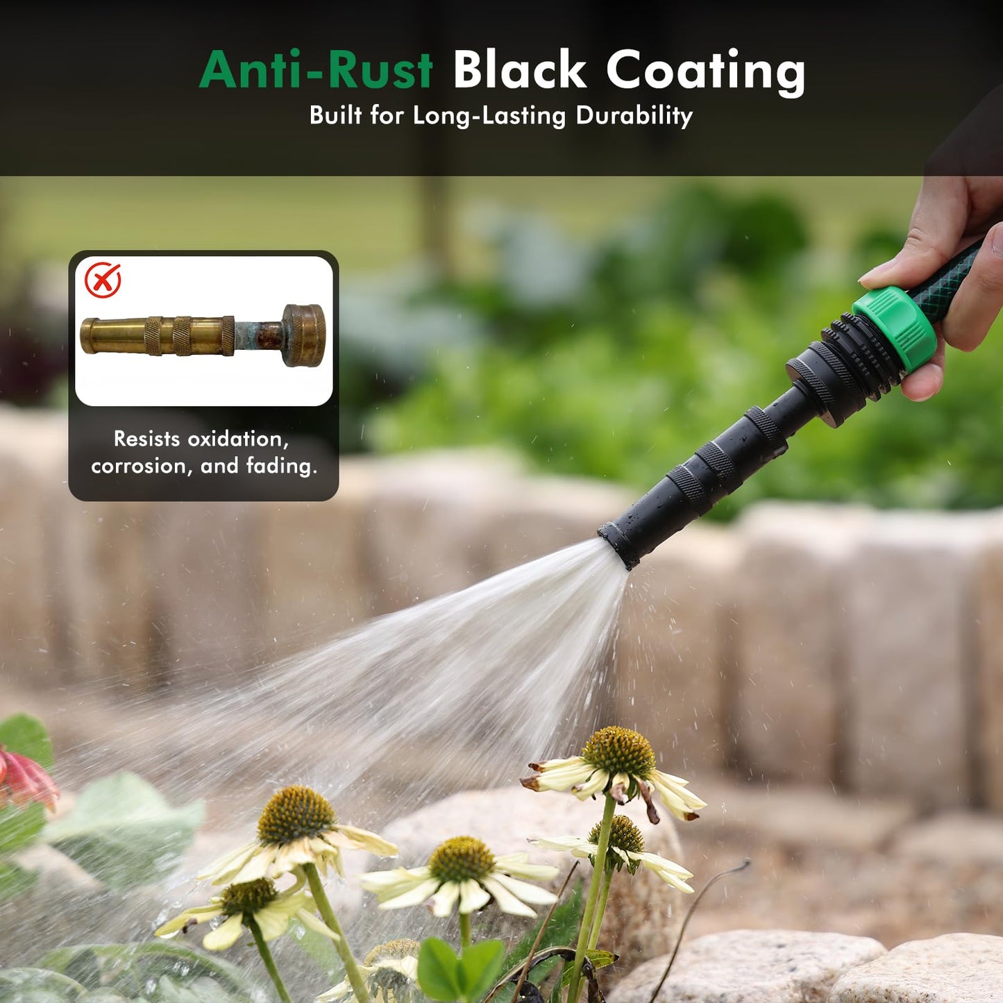 RESTMO Heavy Duty Brass High Pressure Hose Nozzle with Anti-Rust Coating, Adjustable Twist Water Hose Nozzle with 3 Spray Patterns for Garden Watering, Car Washing, Patio & Floor Cleaning