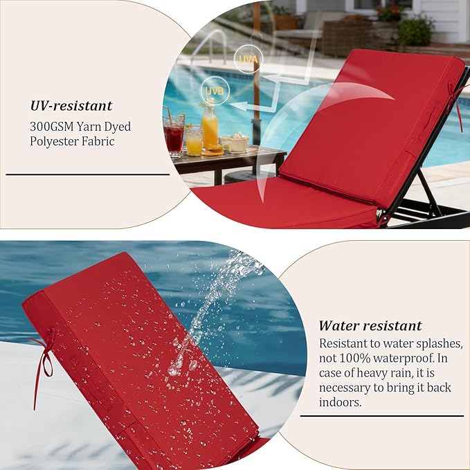 72x21x4in Lounge Cushions for Outdoor Furniture, Outdoor Lounge Chair Cushions