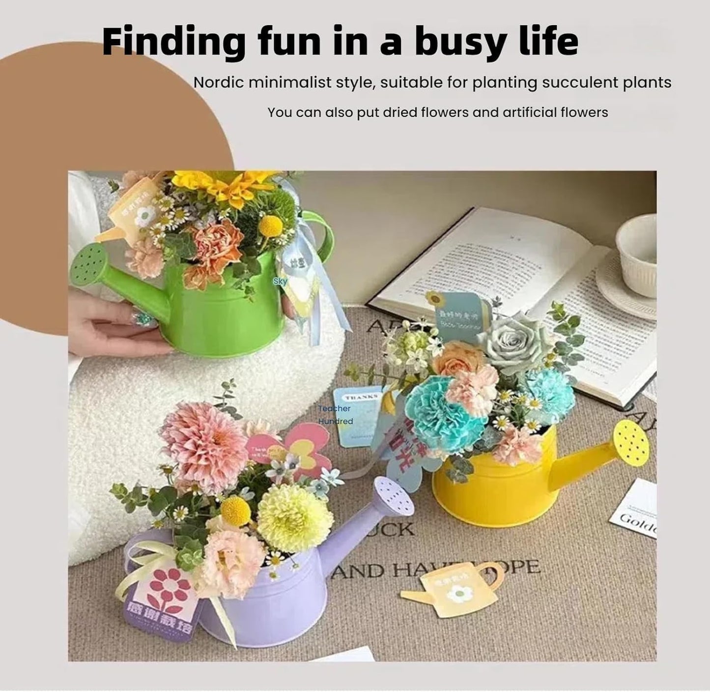 Metal Watering Can, 0.26 Gallon Sprinkling Can Plant Watering Can for Outdoor Indoor Plants, Watering Cans Gardening Tool Accessories, Galvanized Steel Watering Cans for Flowers (Orange)
