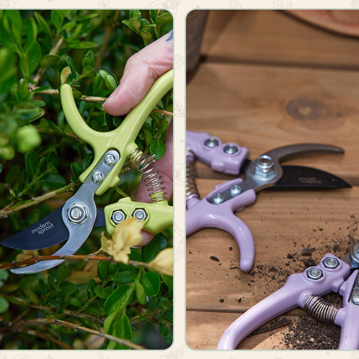 Modern Sprout Hand Pruners - Lightweight Pruning Shears W/Easy Lock- Gardening Scissors - Bypass Sharp Carbon Steel Blade - Rust Resistant - Garden Tools - Reusable Holster - Sage