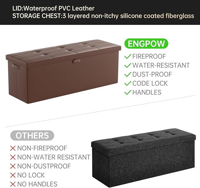 ENGPOW Storage Ottoman, Fireproof Folding Bench