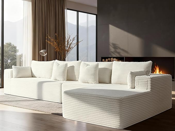 138" Cloud Sectional Couch, Comfort L Shaped Boneless Couch