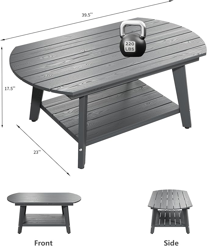 Oval Coffee Table with Open Storage Shelf, Dark Gray Wood Grain Sturdy Coffee