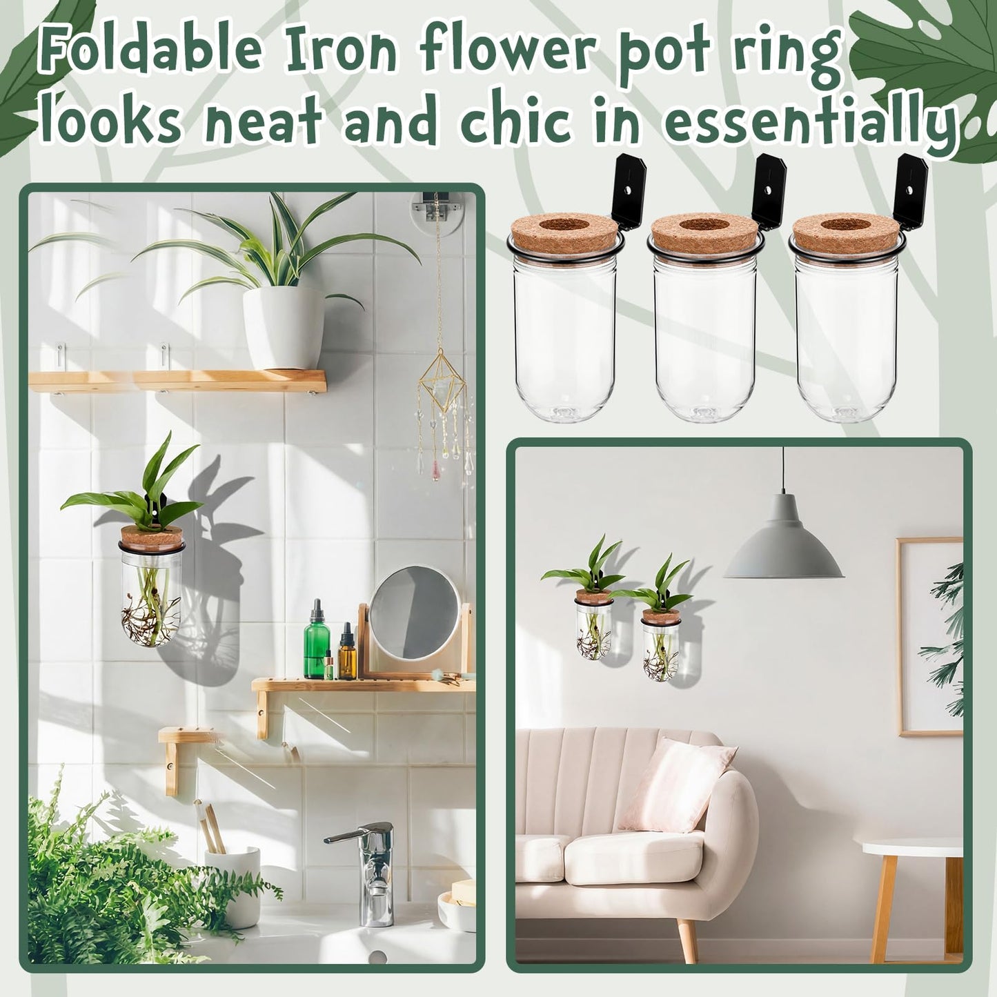 Baderke 6 Set Wall Plant Holder with Plastic Propagation Vases Hanging Planter Wall Mounted Set for Plants Growing in Water Hydroponic Artificial Plants Indoor Decor (2.48" X 4.72",Test Tube)