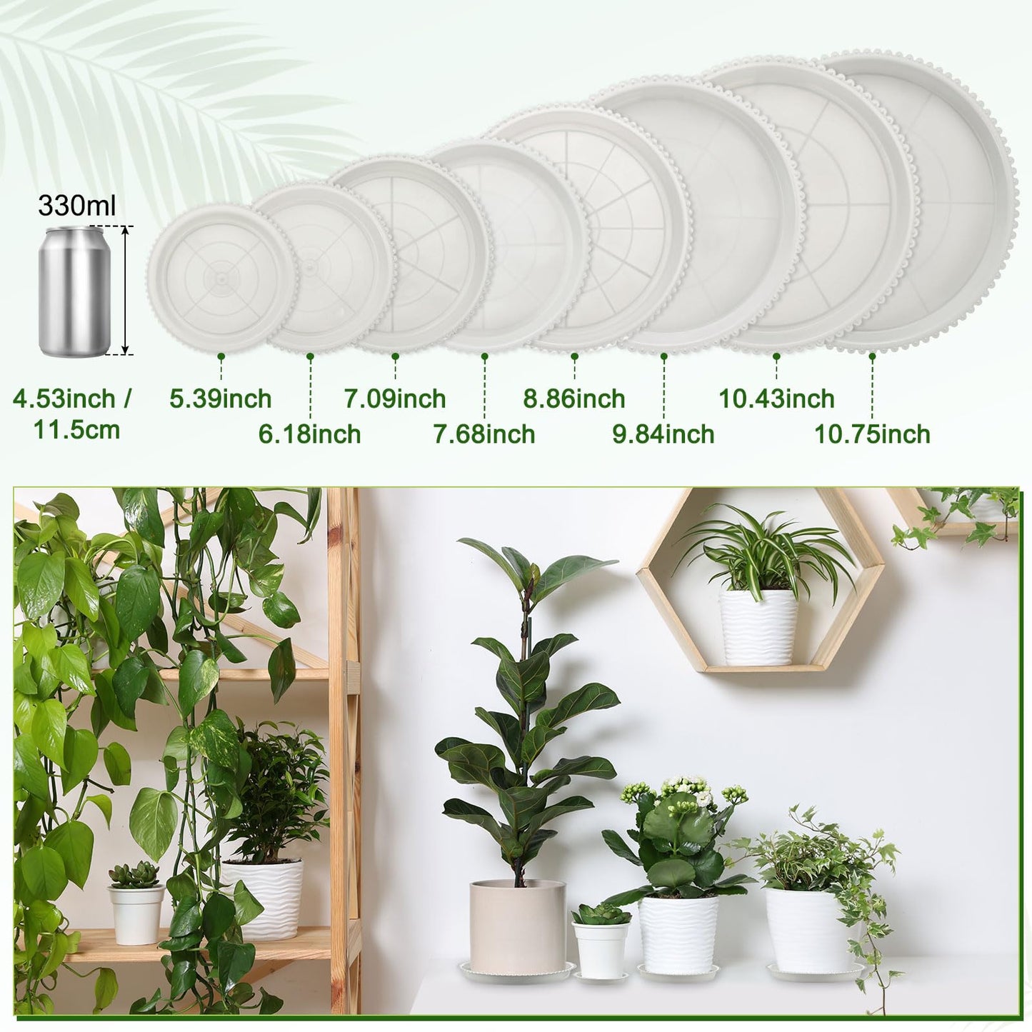 M METERXITY 2-Pack Plastic Plant Saucers, 6.6 Inch ID Round Plant Pot Water Trays for Indoor/Outdoor, Flowerpot Drip Tray [7.7 Inch OD, White]