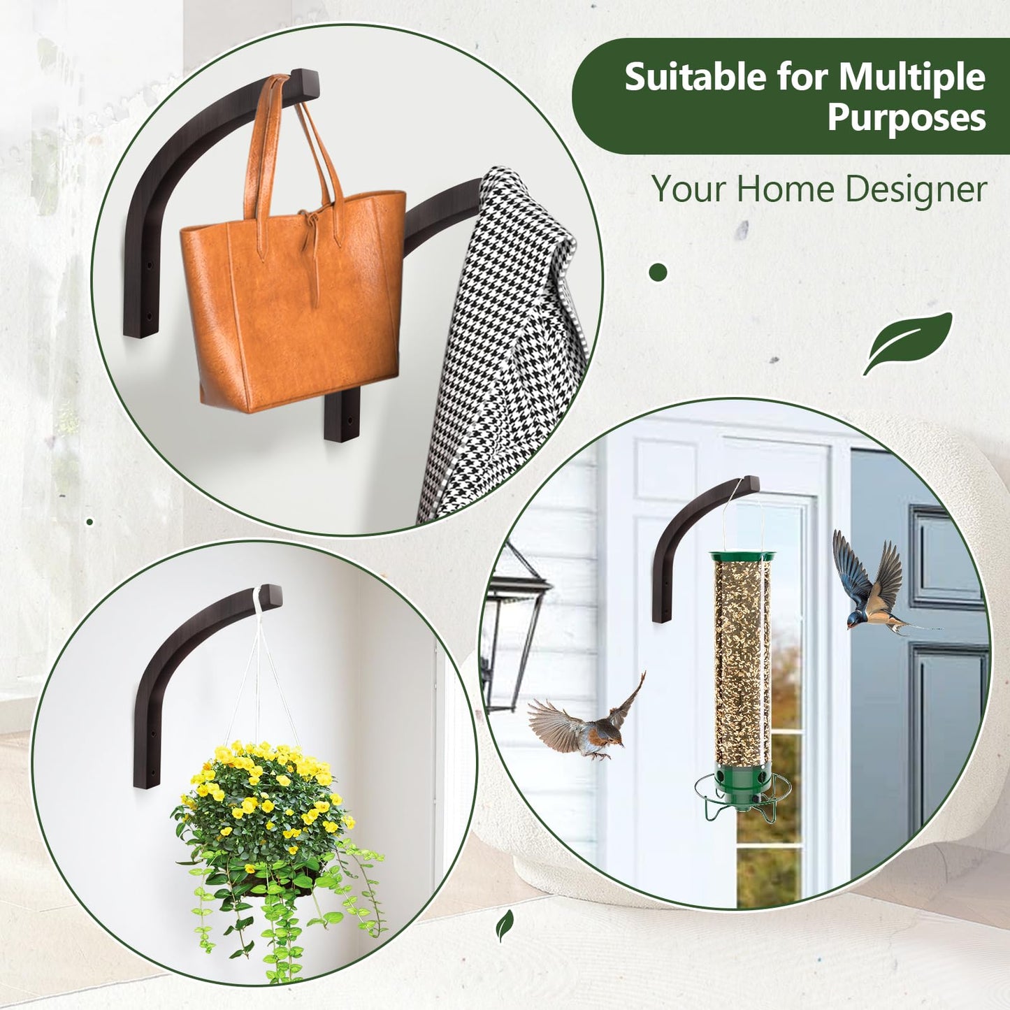 DSJIFGEW Stylish Wooden Plant Hanger – 2 Pack, 8-Inch Indoor/Outdoor Wall Hooks for Hanging Planters, Flower Pots, Lanterns, and Wind Chimes – Premium Beech Wood Home Decor