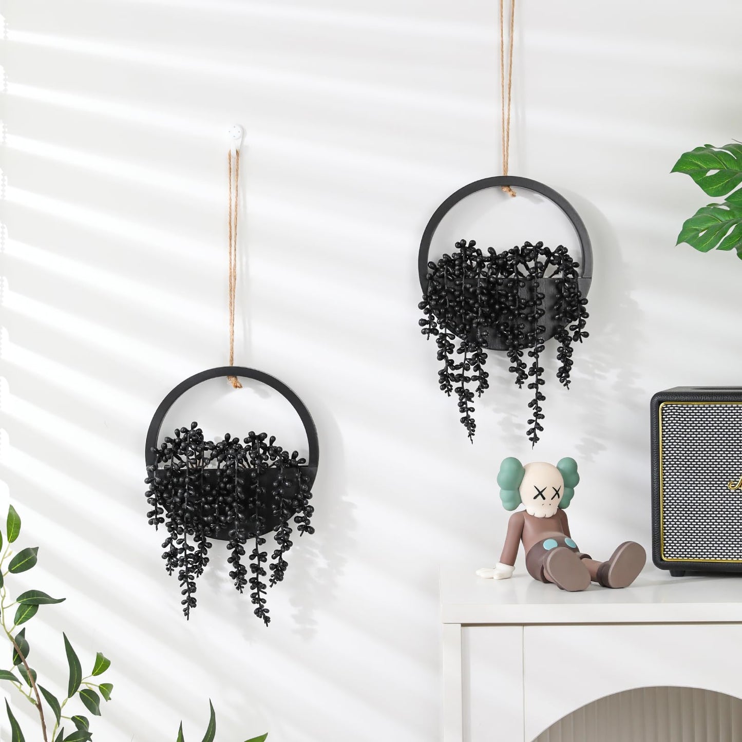 Hobyhoon Artificial Hanging Plants Hanging Planter Fake Succulents Artificial String of Pearls with Pot and Lanyard for Home Office Wall Decoration