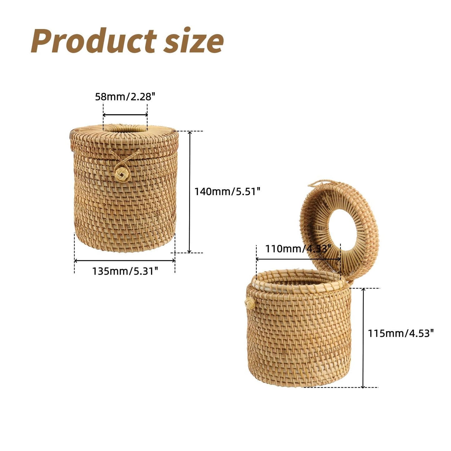 Risbay 1PCS Rattan Round Tissue Box Cover Tissue Box Holder Decorative Woven Facial Tissue Holder