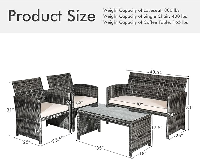 Goplus 4-Piece Rattan Patio Furniture Set, Outdoor Wicker Conversation Sofa