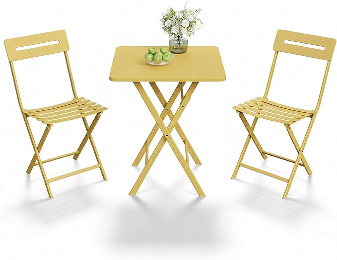 GarveeTech 3-Piece Folding Bistro Set, Heavy Duty Outdoor Patio Furniture