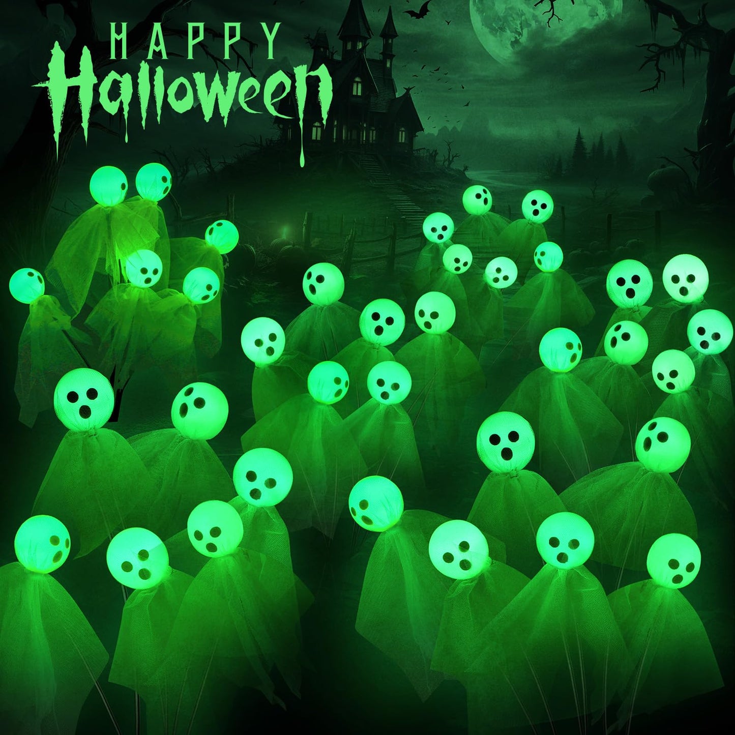 VIHOSE 6 Packs Halloween Solar Lights Outdoor 36 LED Solar Ghost Pathway Lights Waterproof Spooky Ghost Path Light Outdoor Halloween Decorations for Outside Garden Lawn Yard Decors (Green)