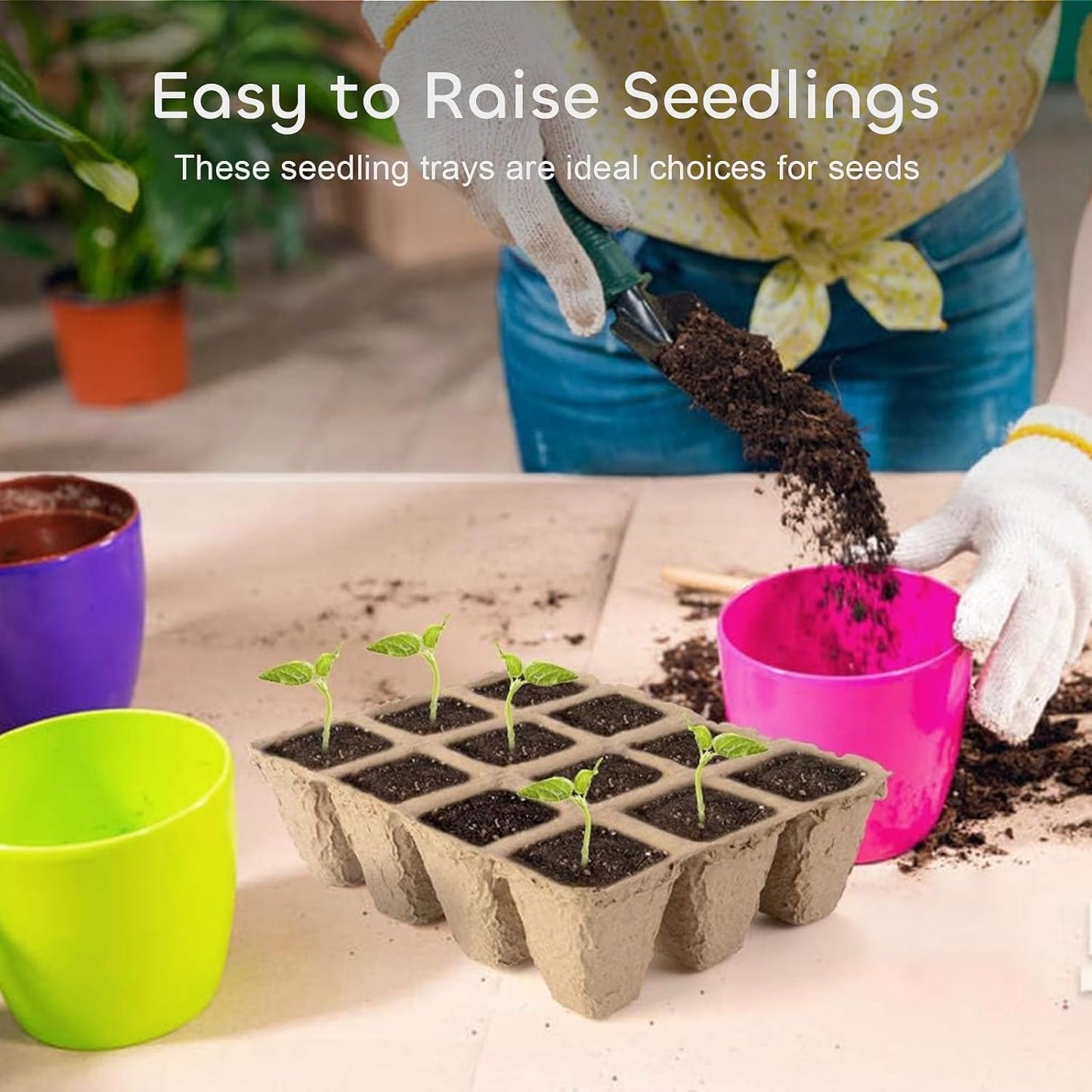 GROWNEER 288 Cells Peat Pots Seed Starter Trays 24 Packs Biodegradable Seedling Pots Germination Trays Organic Plant Starter Kit with 15 Pcs Plant Labels
