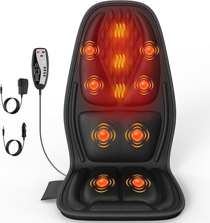 Back Massager with Heat, Seat Massager with 8 Powerful Vibration Motors, Portable Massage Chair Pad for Office Home Use, Gift for Men/Women/Family/Friends