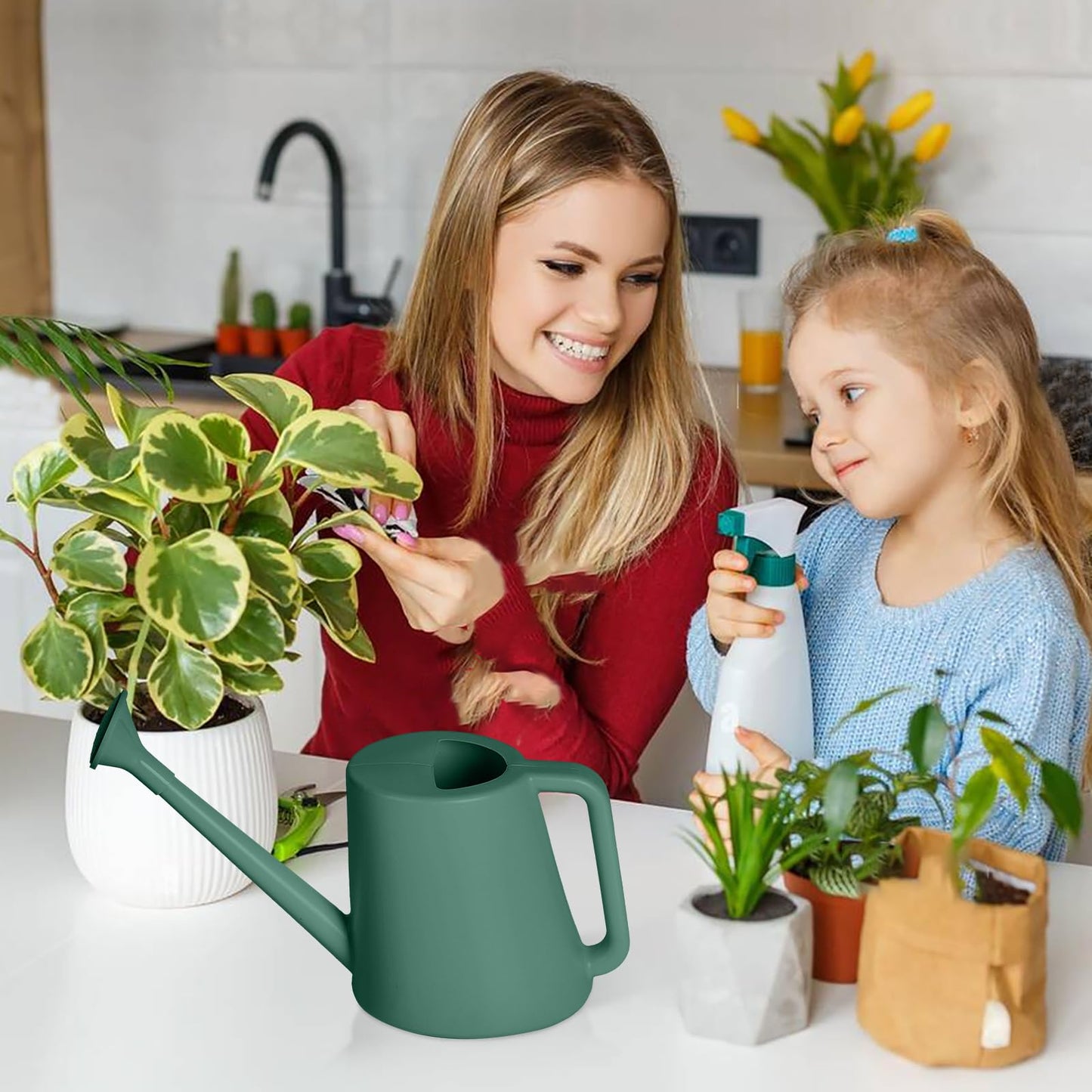 ZXJ Plant Watering Can - for Indoor and Outdoor Home Garden Plants - with Long Spout - Blackish Green - 1/2 Gallon
