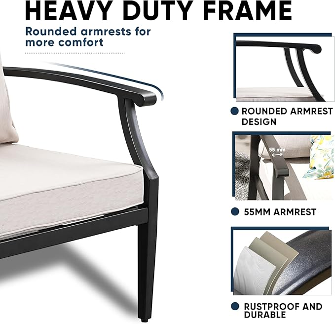 4 Piece Outdoor Patio Furniture Set, Oversized Metal Conversation Set
