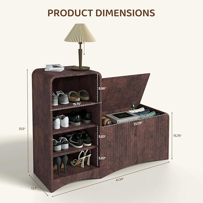 Shoe Cabinet with Bench, L-Shaped Shoe Storage Cabinet, Wood Tall Shoe Rack