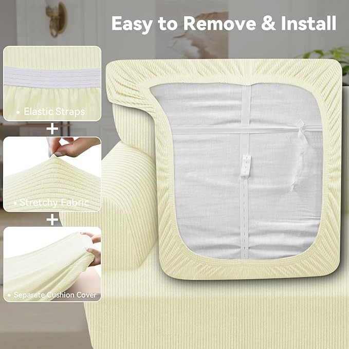 Waterproof Couch Cover 3-Piece Set Striped Sofa Slipcovers