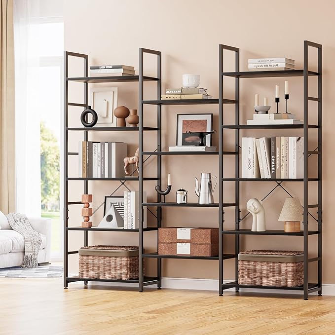 NUMENN Triple 5 Tier Bookshelf, Wide Book Shelf