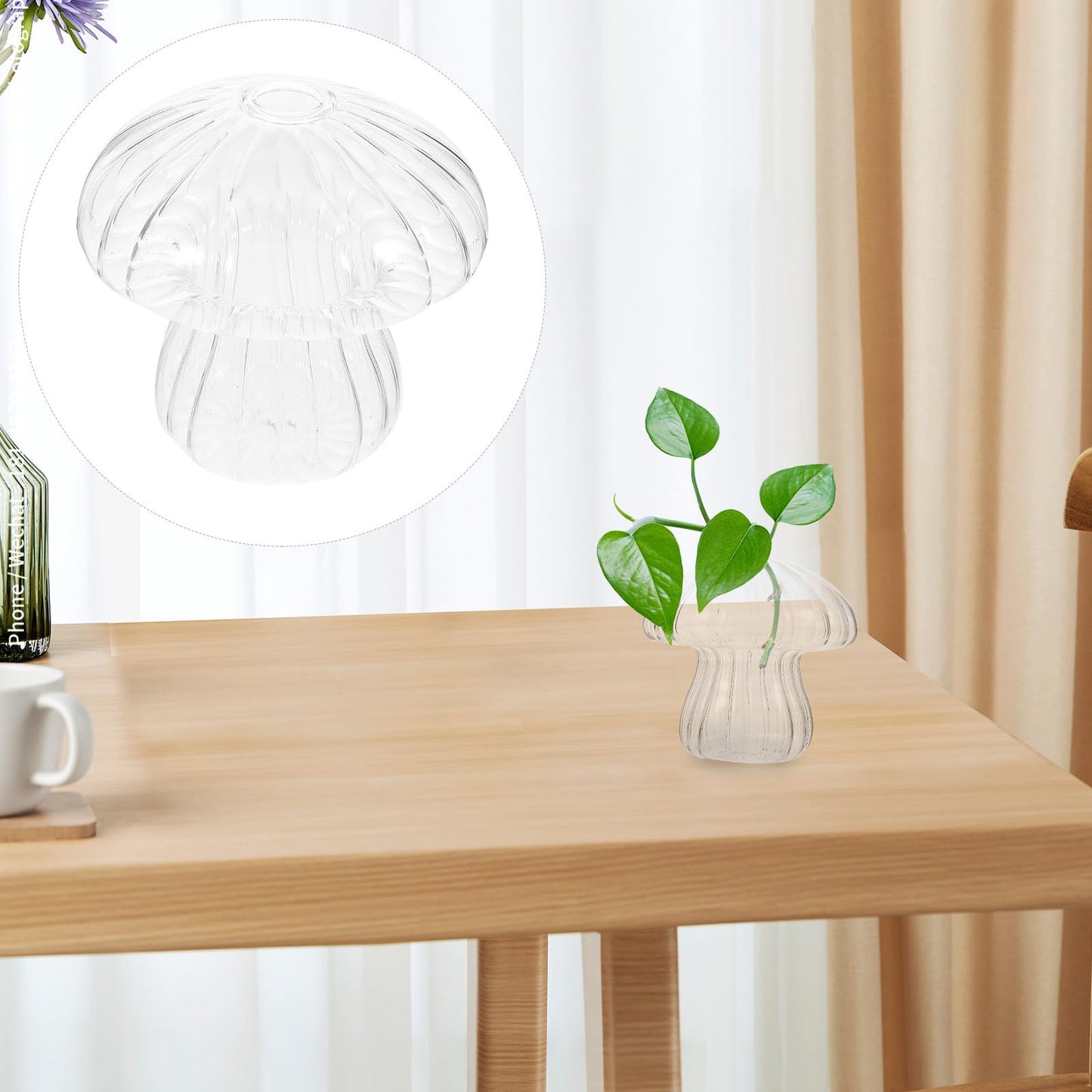 Cabilock Mushroom Shaped Glass Vase Hydroponic Flower Planter 10x10x9.3cm Decorative Home Tabletop Terrarium Vase for Indoor Plant Display