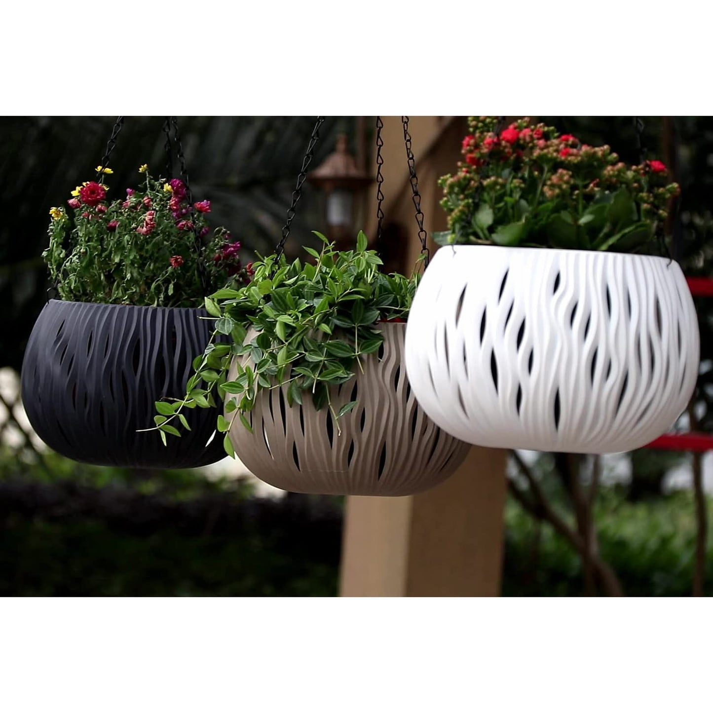 POTRUWE Imitation Rattan Plant Hangers with Base | Indoor Decorative Hanging Plant Holder Hanging Plant Basket for Wall/Window/Room Decor (Plant Not Included) (Gray)