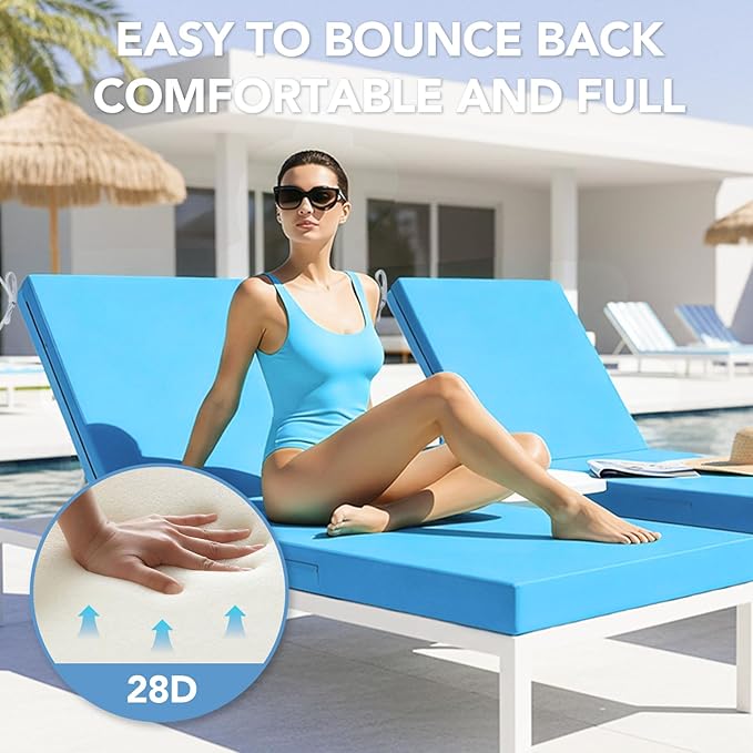 L'AGRATY Outdoor Lounge Chaise Cushion: 72x21x3 Inch Waterproof Lounge Chair