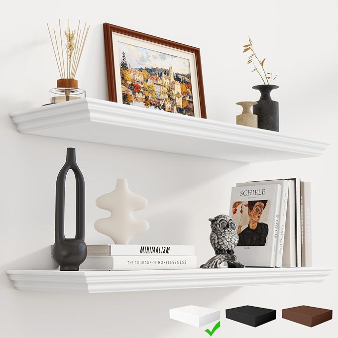 Fun Memories Floating Shelves 32 Inch Long, 9.3 Inch Deep Classic Crown Molding